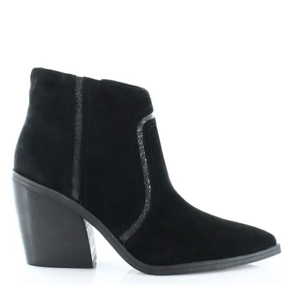 Vince Camuto Womens Granda Suede Croco Print Trim Ankle Boots, Black Size 10 NWT