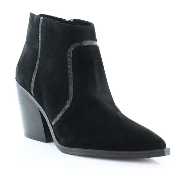 Vince Camuto Womens Granda Suede Croco Print Trim Ankle Boots, Black Size 10 NWT
