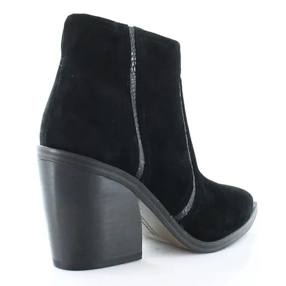 Vince Camuto Womens Granda Suede Croco Print Trim Ankle Boots, Black Size 10 NWT