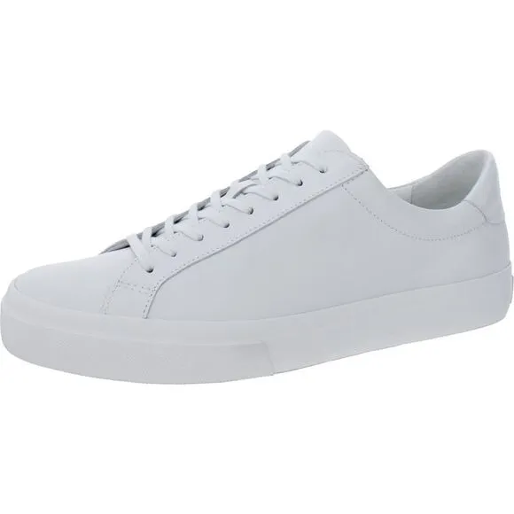 Vince Mens Fulton White Leather Low Top Casual and Fashion Sneakers Shoes Used