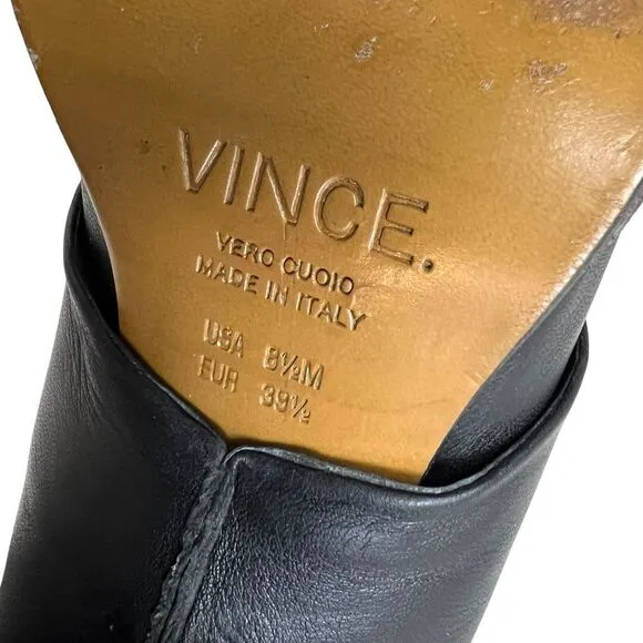 Vince Womens Booties Jody Leather Slingback‎ Block Heel Black 8.5M Made in Italy