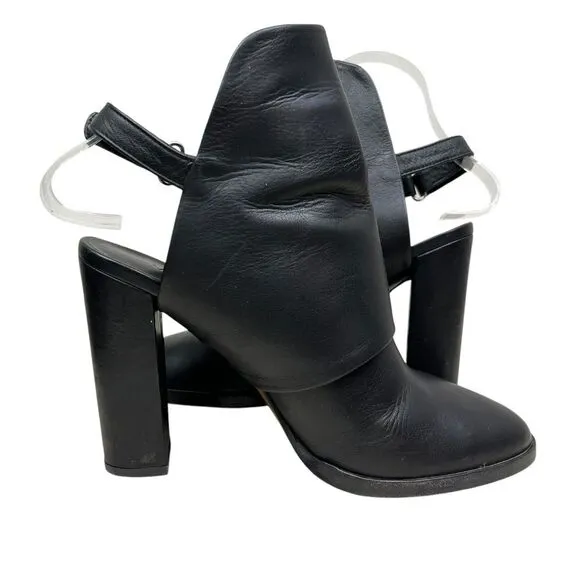 Vince Womens Booties Jody Leather Slingback‎ Block Heel Black 8.5M Made in Italy