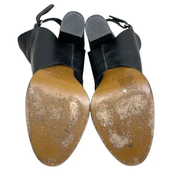 Vince Womens Booties Jody Leather Slingback‎ Block Heel Black 8.5M Made in Italy