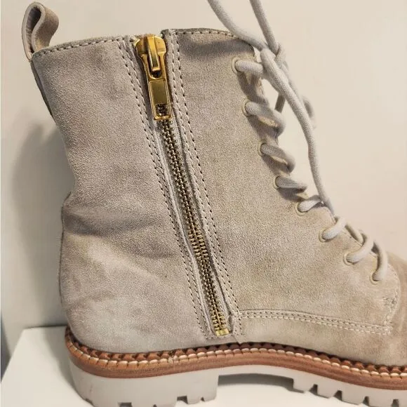 Vince &quot;Cabria&quot; Cream Water-Repellant Suede Lug Sole Combat Boots SZ.7 Ret.$395