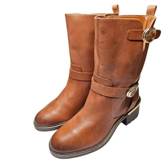Vince Camuto Brown Leather Buckle Kerivini Boots Distressed Size 10