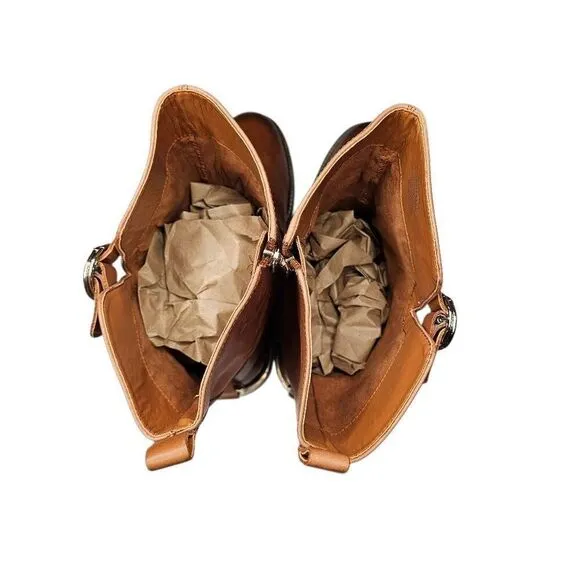 Vince Camuto Brown Leather Buckle Kerivini Boots Distressed Size 10
