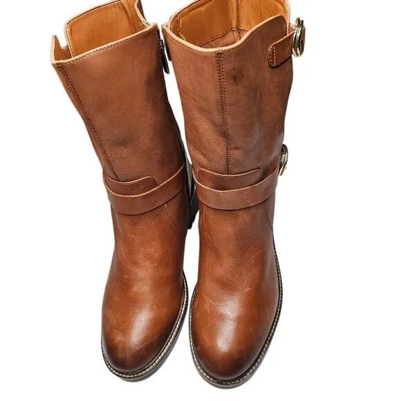 Vince Camuto Brown Leather Buckle Kerivini Boots Distressed Size 10