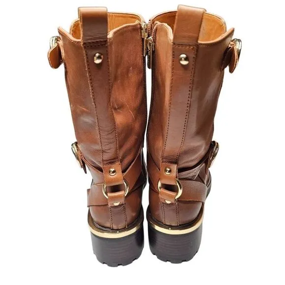 Vince Camuto Brown Leather Buckle Kerivini Boots Distressed Size 10