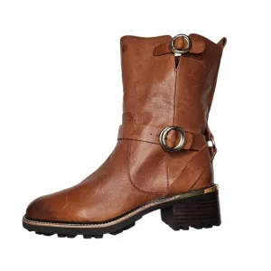 Vince Camuto Brown Leather Buckle Kerivini Boots Distressed Size 10