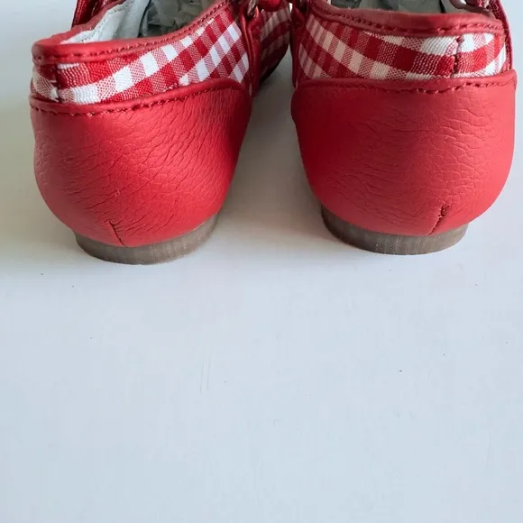Vincent Elsa Red Gingham Mary Jane Flower Shoes Size 25 EU 8 US Leather Trim
