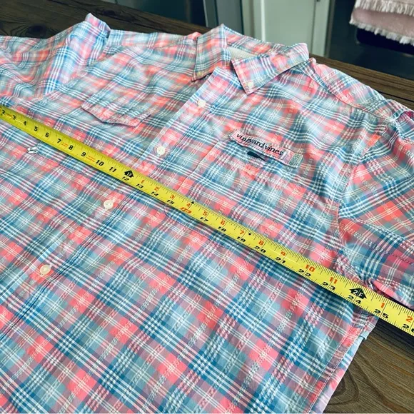 VINEYARD VINES HARBOR SHIRT FISHING LONG SLEEVE ACTIVE PINK WHITE BLUE PLAID L