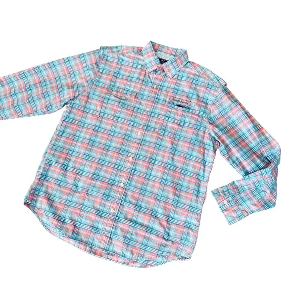 VINEYARD VINES HARBOR SHIRT FISHING LONG SLEEVE ACTIVE PINK WHITE BLUE PLAID L
