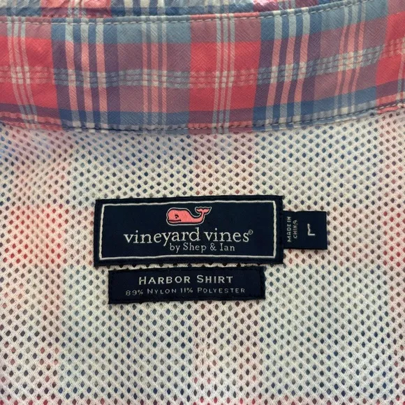 VINEYARD VINES HARBOR SHIRT FISHING LONG SLEEVE ACTIVE PINK WHITE BLUE PLAID L