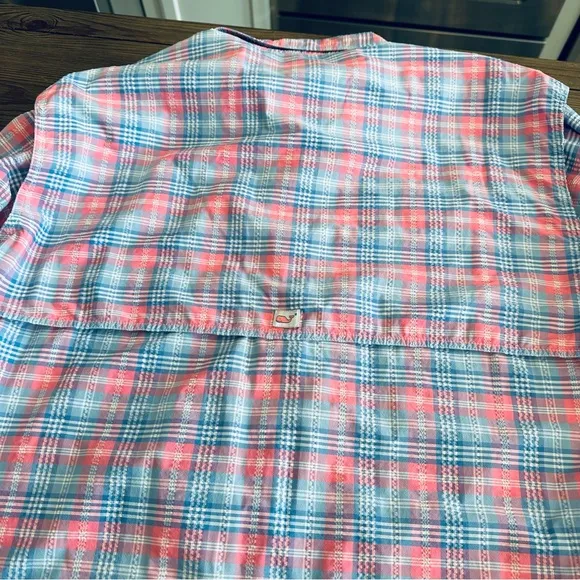VINEYARD VINES HARBOR SHIRT FISHING LONG SLEEVE ACTIVE PINK WHITE BLUE PLAID L