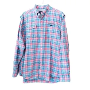 VINEYARD VINES HARBOR SHIRT FISHING LONG SLEEVE ACTIVE PINK WHITE BLUE PLAID L