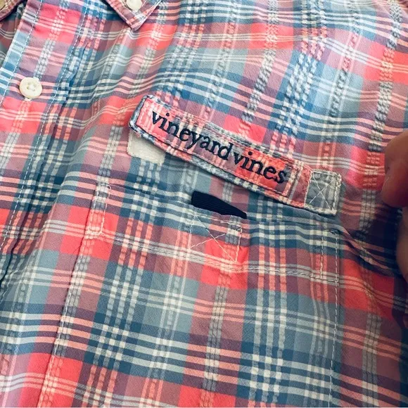 VINEYARD VINES HARBOR SHIRT FISHING LONG SLEEVE ACTIVE PINK WHITE BLUE PLAID L