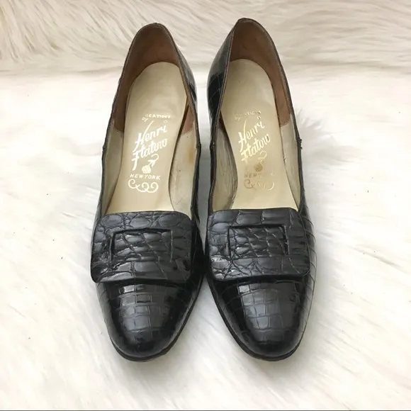 Vintage 1950s Alligator Pumps Henri Flatow Heels