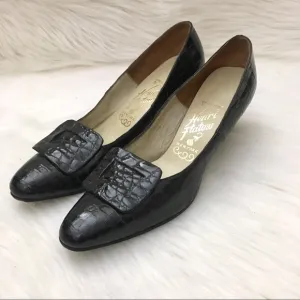 Vintage 1950s Alligator Pumps Henri Flatow Heels