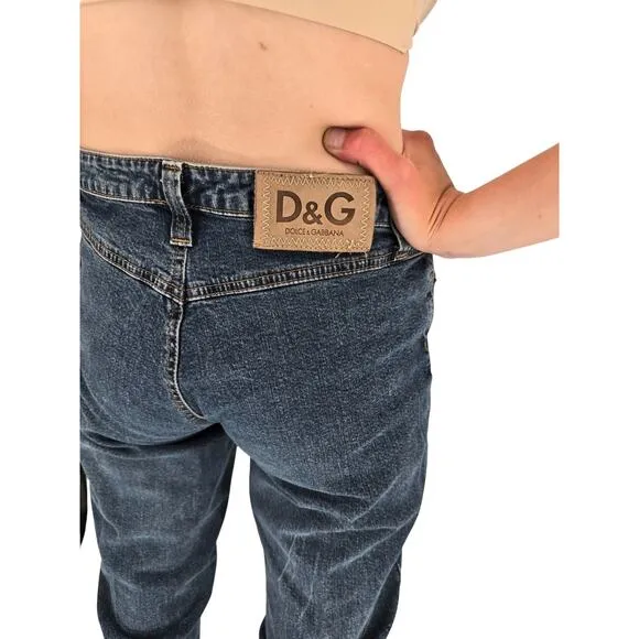 Vintage 1990s Y2K Dolce &amp; Gabbana Womens Sz 4 Dark Wash Bootcut Blue Jeans