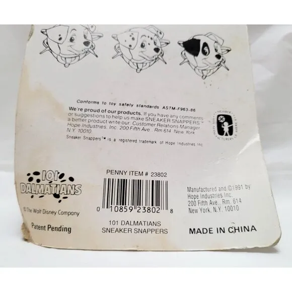 Vintage 1991 Disney 101 Dalmatians Sneaker Snappers Lace Holder HOPE Industries