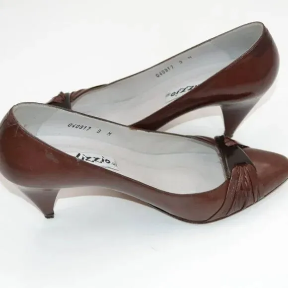 Vintage 60's Palizzio Red-Brown Spanish Leather Twist Buckle Cone Pumps Heels 9