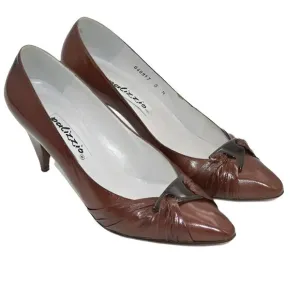 Vintage 60's Palizzio Red-Brown Spanish Leather Twist Buckle Cone Pumps Heels 9