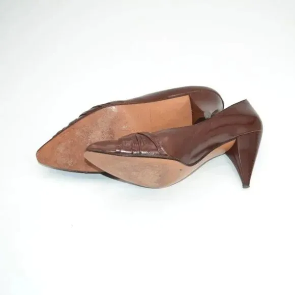 Vintage 60's Palizzio Red-Brown Spanish Leather Twist Buckle Cone Pumps Heels 9