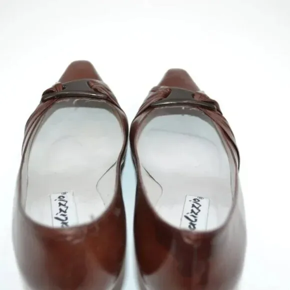 Vintage 60's Palizzio Red-Brown Spanish Leather Twist Buckle Cone Pumps Heels 9