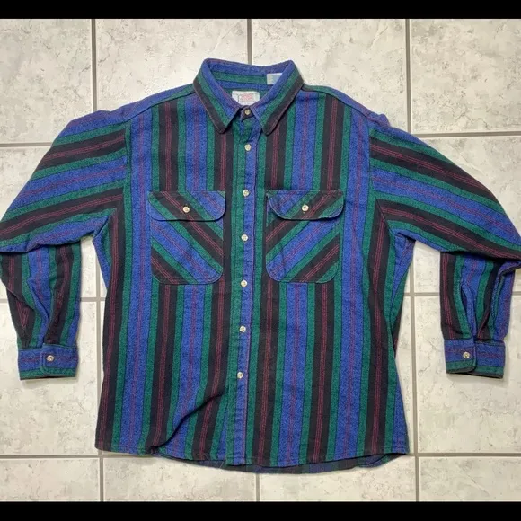 Vintage 80s 90s Thick Flannel Button Up‎ Shirt USA