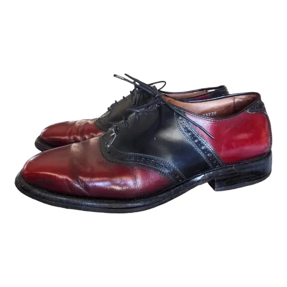 Vintage Allen Edmonds Shelton Saddle Oxford Dress Shoes 8D Brogue Cherry Leather