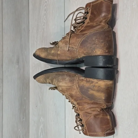 Vintage Ariat Men's 32525 Brown Lace Up Leather Boots Shoes Sz 7.5D