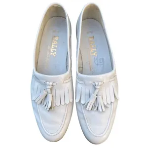 Vintage Bally Of Switzerland White Leather Tassel Loafers Mens Shoes Size 6.5 M