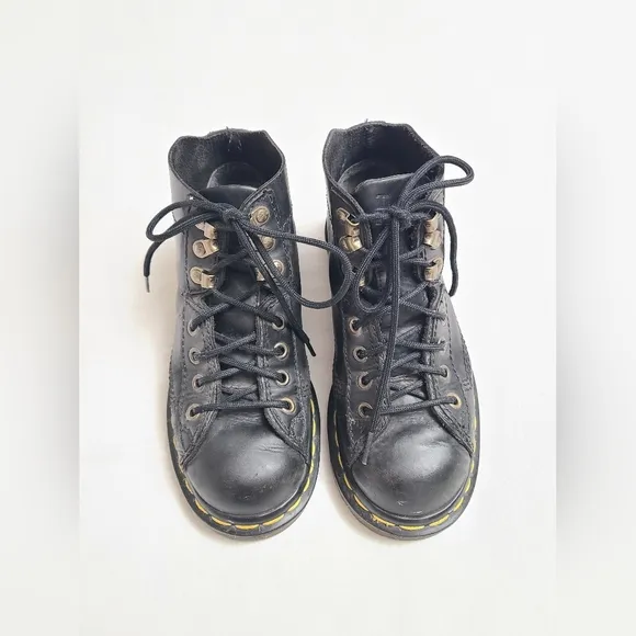 Vintage Dr. Martens Lace-Up Boots Kid's Size 3 Black Leather Classic Casual