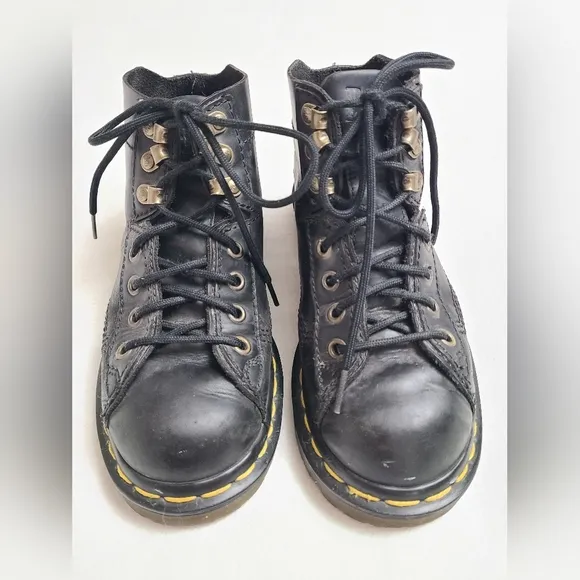 Vintage Dr. Martens Lace-Up Boots Kid's Size 3 Black Leather Classic Casual