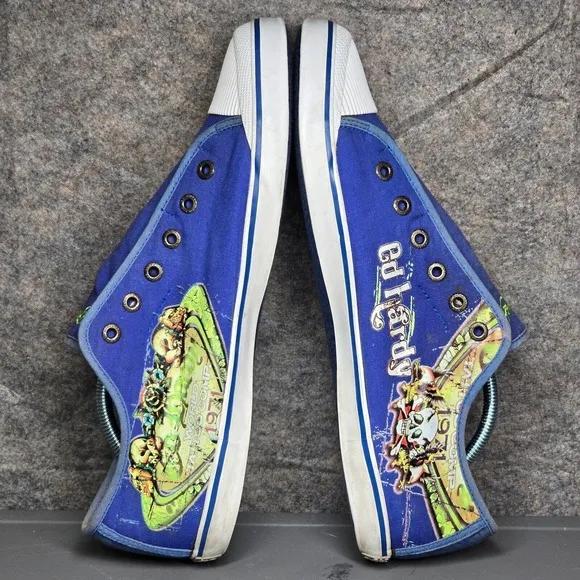 Vintage Ed‎ Hardy Men's 13 Shoes Slip On No Lace Skull Love Sneakers Y2K
