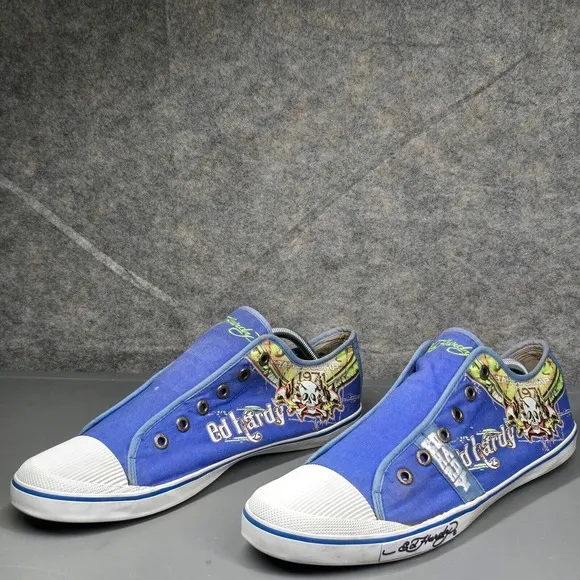Vintage Ed‎ Hardy Men's 13 Shoes Slip On No Lace Skull Love Sneakers Y2K