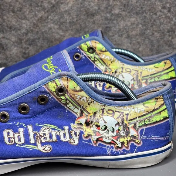 Vintage Ed‎ Hardy Men's 13 Shoes Slip On No Lace Skull Love Sneakers Y2K