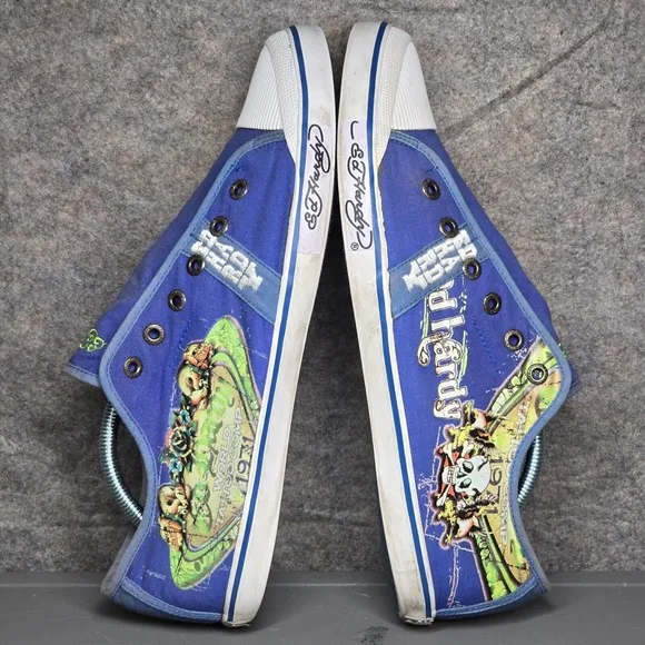 Vintage Ed‎ Hardy Men's 13 Shoes Slip On No Lace Skull Love Sneakers Y2K