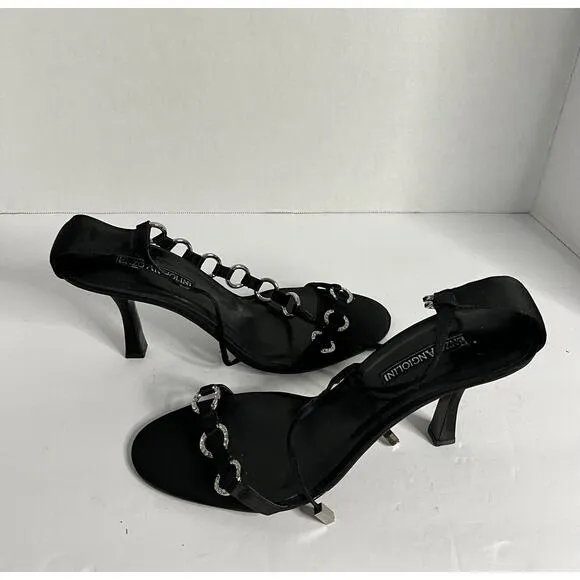 Vintage Enzo Angiolini Black Heels Strappy Rhinestone Women’s 10