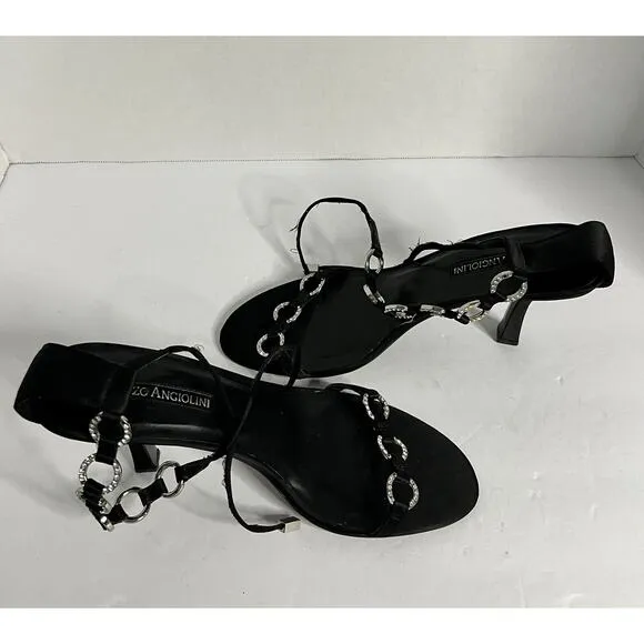 Vintage Enzo Angiolini Black Heels Strappy Rhinestone Women’s 10