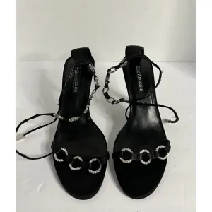 Vintage Enzo Angiolini Black Heels Strappy Rhinestone Women’s 10