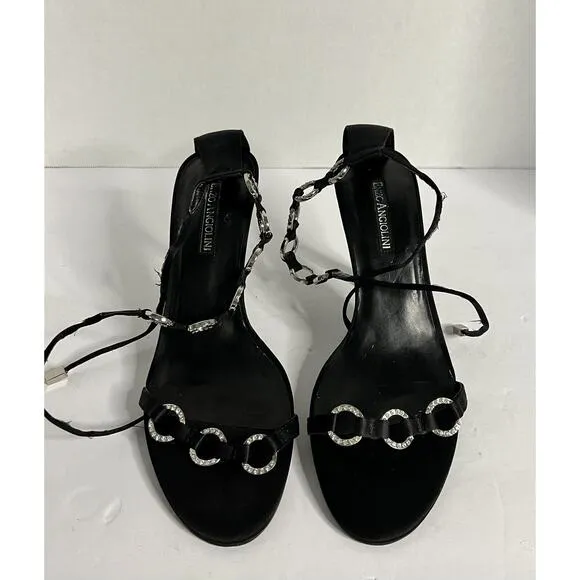 Vintage Enzo Angiolini Black Heels Strappy Rhinestone Women’s 10