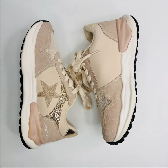 Vintage Havana Run Nude Suede Glitter Star Sneakers Size 7.5