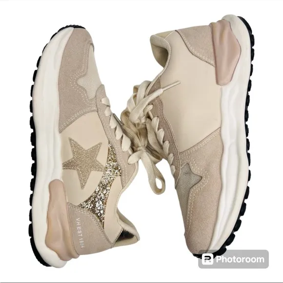 Vintage Havana Run Nude Suede Glitter Star Sneakers Size 7.5