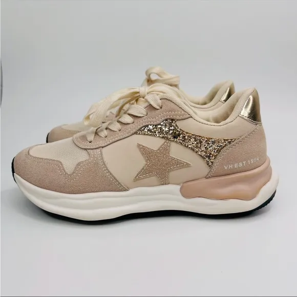 Vintage Havana Run Nude Suede Glitter Star Sneakers Size 7.5