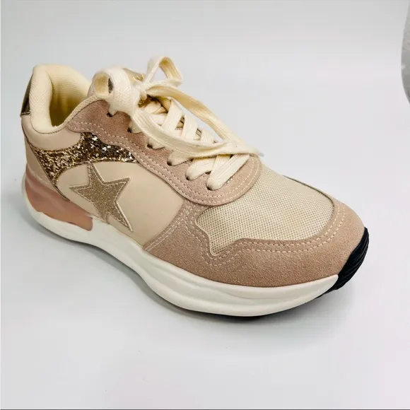 Vintage Havana Run Nude Suede Glitter Star Sneakers Size 7.5