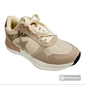 Vintage Havana Run Nude Suede Glitter Star Sneakers Size 7.5