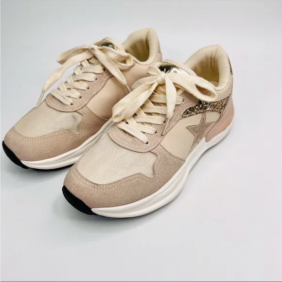 Vintage Havana Run Nude Suede Glitter Star Sneakers Size 7.5