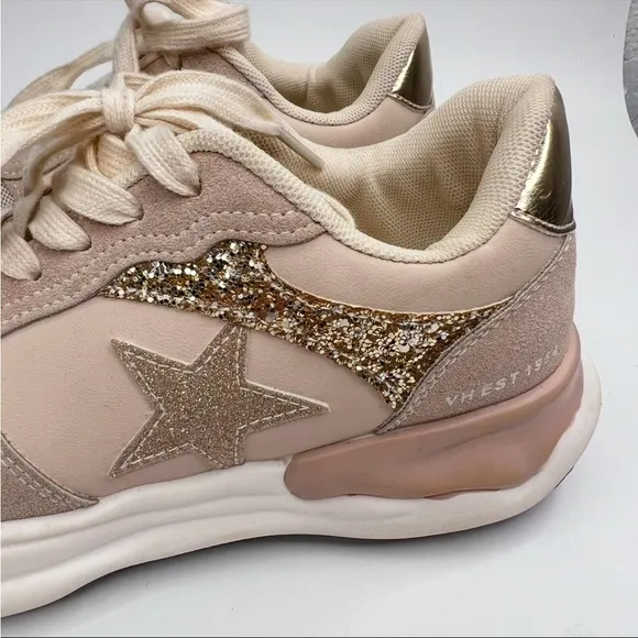 Vintage Havana Run Nude Suede Glitter Star Sneakers Size 7.5
