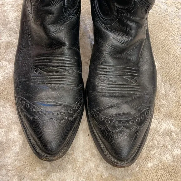 VINTAGE JUSTIN BLACK COWBOY WESTERN BOOTS Size 9.5D LEATHER
